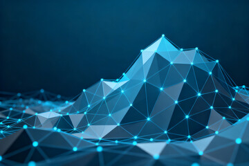 Abstract digital landscape with interconnected nodes and geometric polygons in blue tones