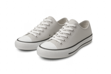 Pair of white canvas sports sneakers, transparent background