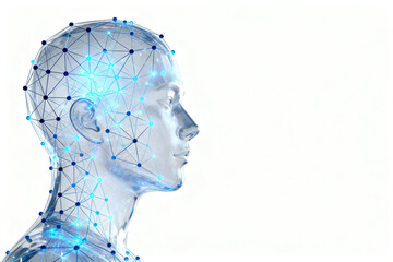 Digital human head with neural network overlay, illustrating brain connectivity and artificial intelligence concepts