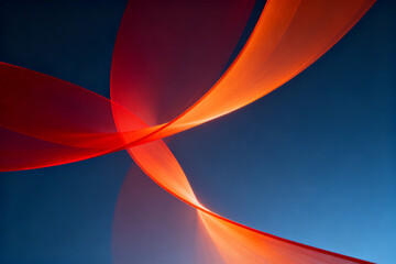 Abstract flowing red and orange ribbons against a deep blue background