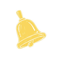 Hand-drawn yellow bell illustration in a simple sketchy style. Doodle icon for notifications, alerts, or school concepts isolated on a white background