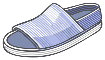 Blue and white striped slide sandal vector illustration for casual summer footwear