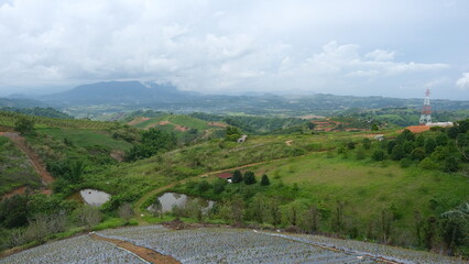 Panoramic view of the mountain range in the north of Thailand