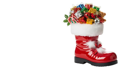 Santa's Festive Boot Overflowing with Wrapped Gifts 