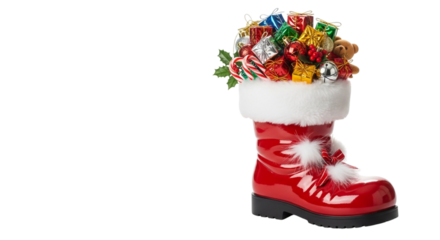 Santa's Festive Boot Overflowing with Wrapped Gifts