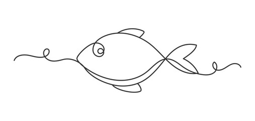 Continuous one line fish animal line art isolated flat style design.