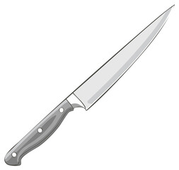Culinary chef's knife with sharp steel blade and grey handle, kitchen utensil vector illustration