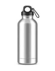 A metallic water bottle, sleek and modern