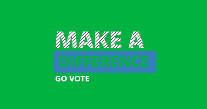 Animation of make a difference go vote text in black white and blue on transparent background