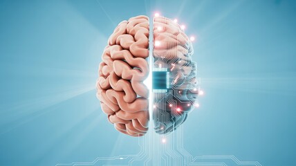 Human brain merged with digital technology representing AI, innovation, and modern concepts