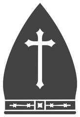 Mitre hat with Cross vector Icon symbol for bishop or church hierarchy design