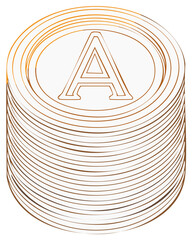 Isolated Stack of Coins with Initial A in Brown Thin Line Style Illustration
