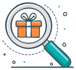 Searching for the perfect gift concept with a magnifying glass over a present box illustration