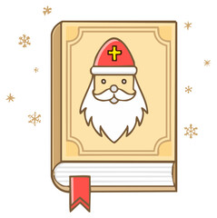 Festive storybook featuring Sinterklaas character with hat and beard for winter holiday celebration
