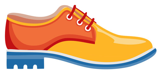 Stylish orange and yellow mens dress shoe with red laces in colorful vector illustration.
