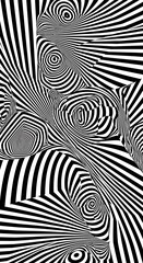 Abstract black and white optical illusion pattern with swirling lines