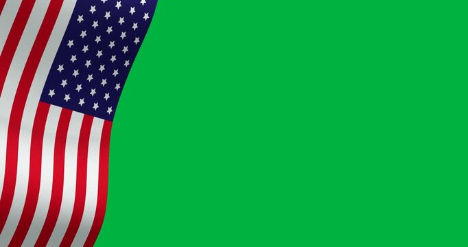 Animation of american flag waving on transparent background with copy space to right