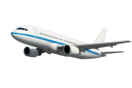 Passenger airplane flying, illustrating global travel, aviation industry, and international transport, transparent background