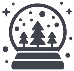 Simple flat glyph icon of a Christmas snow globe with a winter forest scene and falling snow