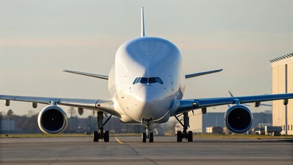 Naklejka premium Medium Shot of Airbus Beluga Cargo Aircraft on Runway with Distinctive Whale Shaped Fuselage