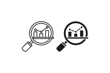 Market research icon with magnifying glasses and charts great for analytics concepts and data analysis in business presentations and reports.