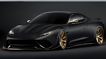 Naklejka premium Side profile of a luxury sports car with a matte black finish and elegant gold accents. Concept of high-end automotive design and wealth