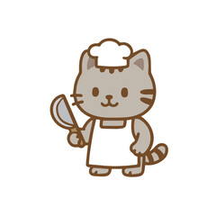 Chef Cat with Ladle and Apron Adorable Culinary Cartoon
