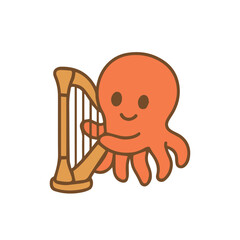 Octopus Playing a Harp Cute Cartoon Character with Musical Instrument