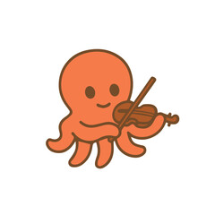 Cute cartoon octopus playing violin
