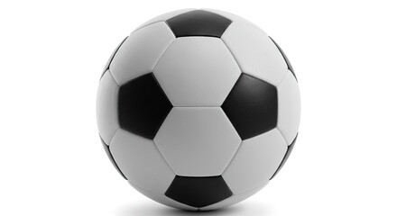Naklejka premium A black and white soccer ball comprised of pentagons and hexagons sits centered on a white background