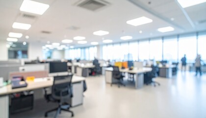 A fully blurred image of a contemporary corporate office interior, creating an abstract and defocused effect.