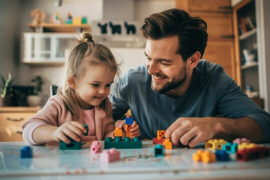 Handsome young father enjoys playtime with daughter at home
