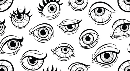 Naklejka premium Seamless pattern of spooky eyes hand drawn halloween vector illustration creepy eyeball wallpaper design