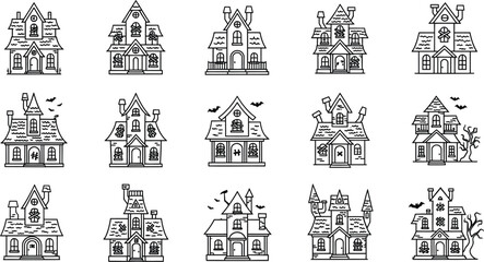 Collection of spooky haunted house halloween scary mansion vector illustration