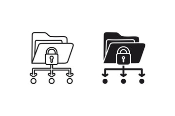 Data security icon with two folder icons and padlocks is ideal for articles, presentations, and designs related to network security.