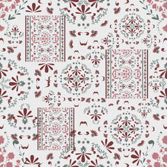 Floral seamless folk pattern, ethnic folklore flowers. Ethnic flowers, Jacobean traditional style on a white background. Classic indian motifs, trendy vector illustration