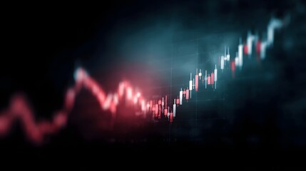 Financial candlestick chart on a dark background showing market trends with red and blue colors