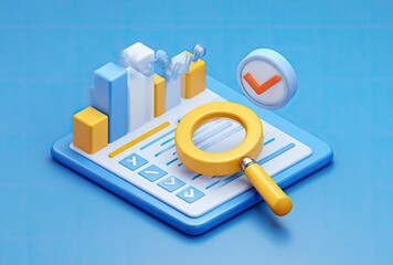 Business and data analysis concept illustration on a vibrant blue background