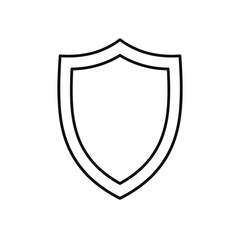 Simple outline shield icon representing security, protection, and safety in a minimalist design, perfect for digital or print applications