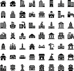 Collection of diverse building and architecture icons