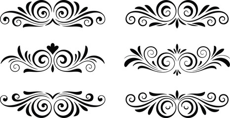 Elegant Flourish Design Elements Set Black Ornate Borders on White Background