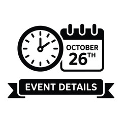 Obraz premium October 26th Event Details Icon Vector Illustration with Clock