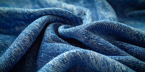 Close-up view of a textured blue fabric with intricate patterns and a soft, inviting sheen, perfect for textile design and fashion