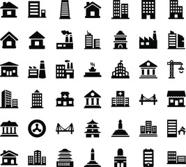 Fototapeta premium Collection of diverse building icons and silhouettes