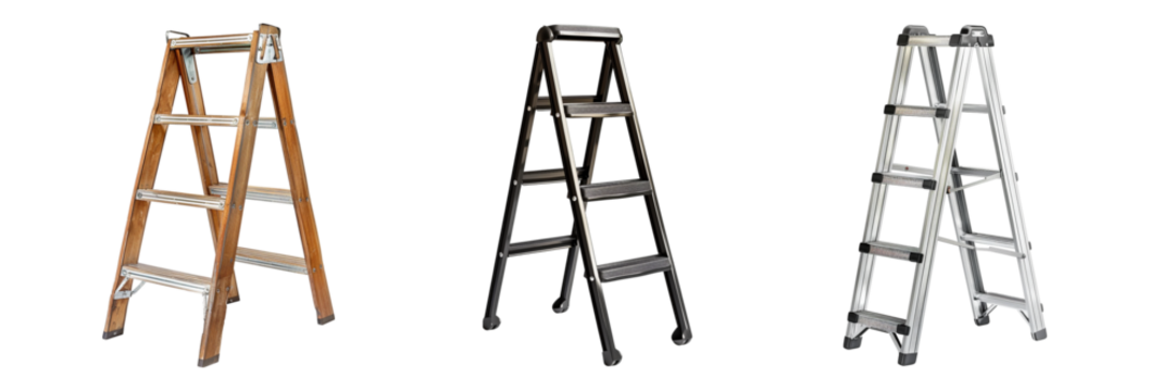 A comparative view of different step ladders on a transparent background Generative AI - Powered by Adobe