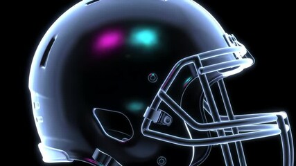 A 3D spinning football helmet against a dark background - Powered by Adobe