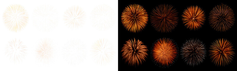 Obraz premium Colorful fireworks burst display for celebration and events night Display on Transparent and Black Background, png