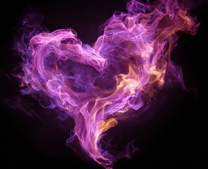 Fototapeta premium Abstract heart formation in vibrant purple and orange hues on dark backdrop