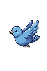 Obraz premium Cartoon blue bird flying isolated on white background illustration