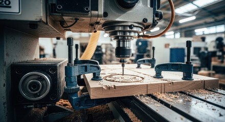 Close-up of CNC router machine working on wood